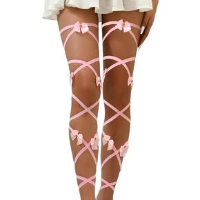 NICENEEDED Pink Elastic Leg Straps, Bow Tie Long Cross Leg Garter Music Festivals Costume, Non-Slip Straps Outfit Accessory for Festival Raves Dancing Cosplay Party Decoration in Kuwait