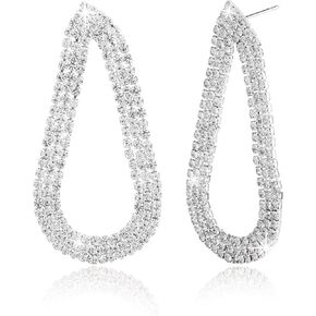 Silver Rhinestone Hoop Earrings for Women Dangling Teardrop Prom Dangle Statement CZ Earrings Jewelry for Party Wedding in Kuwait