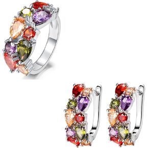 Gemstone Women's Rings + Hoop Earrings Jewelry Set in Kuwait