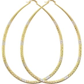 Women's Two Tone 14K Gold Filled Big Tear Drop Hoop Earrings Medium Large Extra Large Oversize 40-70mm Diamond Cut Oval Shaped Lightweight Hollow Hoop Earrings in Kuwait