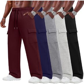 5 Pack Big and Tall Cargo Sweatpants for Men Baggy Wide Straight Leg Open Bottom Drawstring Pants with Pockets in Kuwait