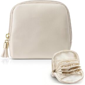 حقيبة مجوهرات سفر صغيرة مثالية على شكل بجعة، هدايا عيد الحب للنساء، حقائب مجوهرات محمولة ذات سعة كبيرة مع سحاب، حقيبة تخزين لتنظيم المجوهرات باللون البيج المخملي لحلقات السوار in Kuwait