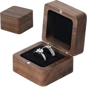 صندوق حلقي خشبي، فتحتان صغيرتان مربعتان من الخشب الصلب حامل حلقي مزدوج، علبة حلقية عتيقة لخواتم الزفاف، مثالية للخطوبة، والاقتراح، والذكرى السنوية، والاحتفالات، وتقديم الهدايا in Kuwait