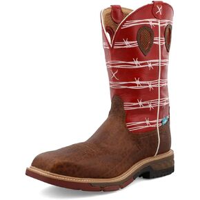 Twisted X Men's 12" Western Work Boot, Square Toe Nano Toe with CellStretch, Roasted Pecan & Red, White, & Blue, 10.5 D in Kuwait