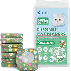 Pet Soft Disposable Cat Diapers - Diapers for Female & Male Cats, Puppy Doggie Diapers for Female Dogs with Adjustable Foam Tail Hole, 24pcs XSmall in Kuwait