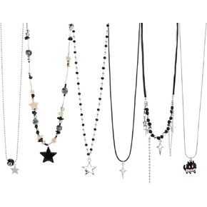 6PCS Y2K Gothic Necklace Set - Grunge Emo Jewelry for Women, Vintage Silvery Emo Alt Accessories Set, Goth Star Necklace for Y2K Aesthetic, Grunge Alternative Necklaces Pack for Women in Kuwait