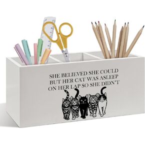 Funny Cat Pen Pencil Holder, Cat Mom Lady Lover Gifts, Cats Desk Accessories, She Believed She Could Kitty Wooden Pen Pencil Organizer for Home Office Desk Decor in Kuwait