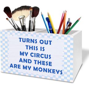 Deep Green Funny Pen Holder for Desk, Turns Out These Are My Monkeys And This Is My Circus Wooden Box Sign Desk Decor for Home Office Decoration, Humorous Pencil Organizer in Saudi Arabia