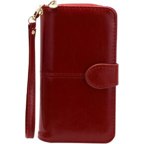 محفظة نسائية، محفظة بطاقات ذات سعة كبيرة من جلد البولي يوريثان مع مشبك وسحاب، محفظة طويلة للسفر والتسوق (أسود) in Kuwait