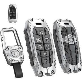 Heavy Zinc Alloy Key fob Case Cover with Keychain Compatible with Hyundai Sonata Santa Fe Tucson Key Shell Accessories (5 Button Silver) in Kuwait