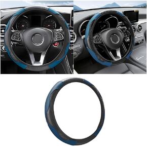 Carbon Fiber Car Steering Wheel Cover, 15 Inch Elastic Leather Vehicle Steer Wheel Protector Without Inner Ring, Anti-Slip Sporty Automotive Protection Accessories, Universal Fit (Black/Red) in Kuwait