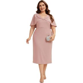 Ever-Pretty Plus High Stretch Crepe Plus Size Wedding Guest Dress Sheath Cape Sleeves Cocktail Dresses for Curvy Women in Kuwait