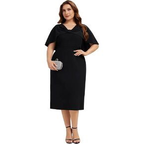 فستان ضيوف حفلات الزفاف من Ever-Pretty Plus عالي التمدد مقاس كبير وأكمام كيب فساتين لحفلات الكوكتيل للنساء الممتلئات in Kuwait