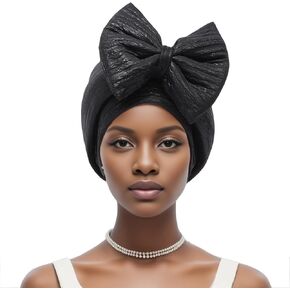 Turbans for Women African Head Wraps Bow Decoration Elastic Headwear Nigerian Turban Cap Fashion Pre-Tied para Mujer in Kuwait