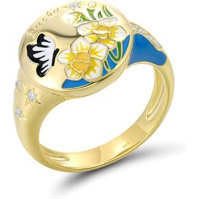 Santuzza 925 Sterling Silver Enamel Pattern White Cubic Zirconia Ring for Women in Saudi Arabia