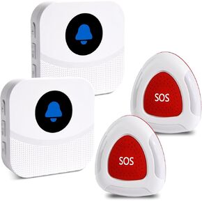 نظام استدعاء الممرضات اللاسلكي، 2 زر قلادة SOS و2 جهاز استقبال إضافي، نطاق طويل 500 قدم للمنزل وكبار السن والمريض ومقدمي الرعاية مع 55 نغمة رنين وتنبيه بصوت عالٍ 110 ديسيبل in Kuwait