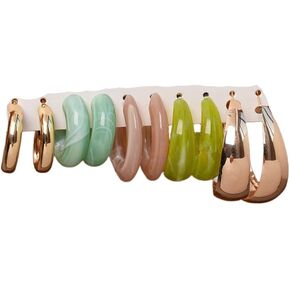5-6Pairs Acrylic Hoop Earring for Women Chunky C Shape Hoop Earrings Resin Sets Fashion Jewelry in Kuwait