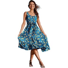 YESNO Women's Summer Casual Sleeveless Midi Dresses Boho Floral Tiered Sundresses with Pockets EMV in Kuwait