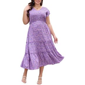 Keluummi Plus Size Summer Maxi Wedding Guest Dress for Curvy Women, Casual Boho Flutter Sleeve Long A Line Sundress, Pockets in Kuwait