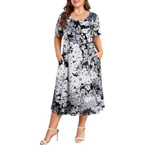 BELAROI Women Plus Size Dresses Summer Casual Midi T Shirt Dress Long Sundress Beach Cover Ups Pockets in Kuwait