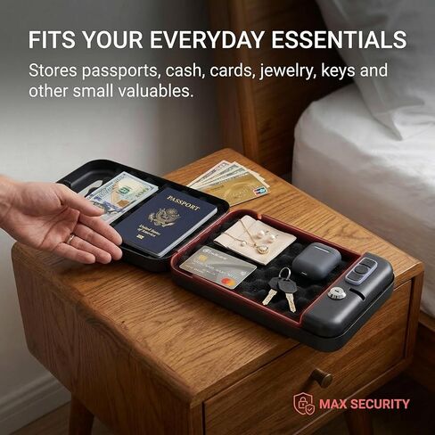 TMS مسدس محمول آمن مع لوحة مفاتيح بإضاءة خلفية، رمز مرور مكون من 3-8 أرقام ومفاتيح احتياطية، مسدس سفر آمن مع كابل أمان، صندوق قفل مسدس مدمج للسيارة، المنضدة، الفندق in Kuwait
