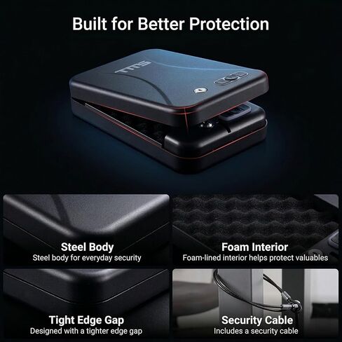 TMS مسدس محمول آمن مع لوحة مفاتيح بإضاءة خلفية، رمز مرور مكون من 3-8 أرقام ومفاتيح احتياطية، مسدس سفر آمن مع كابل أمان، صندوق قفل مسدس مدمج للسيارة، المنضدة، الفندق in Kuwait