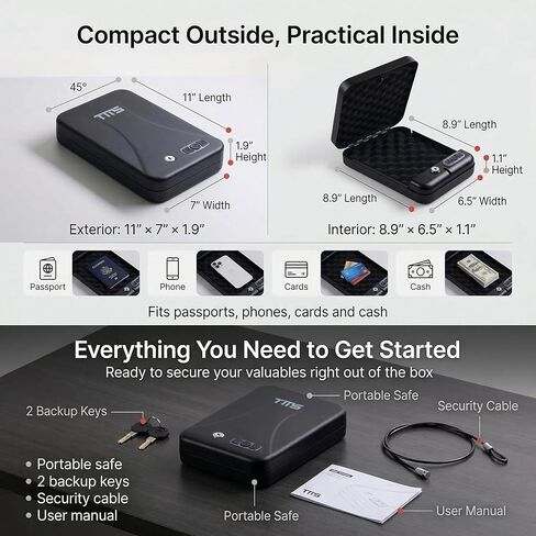 TMS مسدس محمول آمن مع لوحة مفاتيح بإضاءة خلفية، رمز مرور مكون من 3-8 أرقام ومفاتيح احتياطية، مسدس سفر آمن مع كابل أمان، صندوق قفل مسدس مدمج للسيارة، المنضدة، الفندق in Kuwait