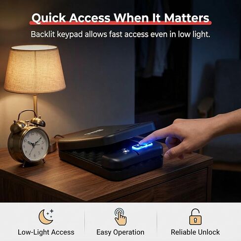 TMS مسدس محمول آمن مع لوحة مفاتيح بإضاءة خلفية، رمز مرور مكون من 3-8 أرقام ومفاتيح احتياطية، مسدس سفر آمن مع كابل أمان، صندوق قفل مسدس مدمج للسيارة، المنضدة، الفندق in Kuwait
