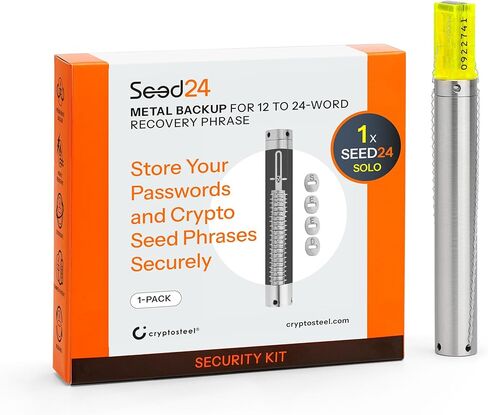 Cryptosteel® Metal Backup - Seed®24 SOLO Security NEXT GEN | Secure 24-Word Seed Phrase & Private Keys | Stainless Steel, Tamper-Evident, Compatible with Ledger, Trezor, Coldcard (1) in Saudi Arabia
