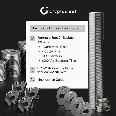 Cryptosteel® Metal Backup - Seed®24 SOLO Security NEXT GEN | Secure 24-Word Seed Phrase & Private Keys | Stainless Steel, Tamper-Evident, Compatible with Ledger, Trezor, Coldcard (1) in Saudi Arabia