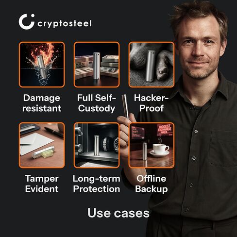 Cryptosteel® Metal Backup - Seed®24 SOLO Security NEXT GEN | Secure 24-Word Seed Phrase & Private Keys | Stainless Steel, Tamper-Evident, Compatible with Ledger, Trezor, Coldcard (1) in Saudi Arabia