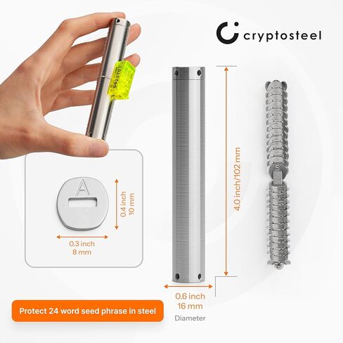 Cryptosteel® Metal Backup - Seed®24 SOLO Security NEXT GEN | Secure 24-Word Seed Phrase & Private Keys | Stainless Steel, Tamper-Evident, Compatible with Ledger, Trezor, Coldcard (1) in Saudi Arabia