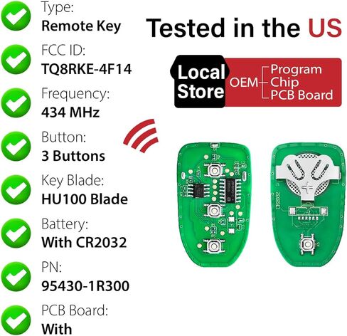 2 Keylessbest بديل لـ 2014 2015 2016 2017 Hyundai Accent Key Fob التحكم عن بعد TQ8RKE-4F14 3 أزرار 434 ميجا هرتز in Saudi Arabia