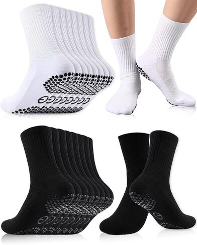 8 Pairs Grip Socks Soccer for Men Non Slip Grippy Sock White Black Grip Sock for Adult Football Basketball Sports in Saudi Arabia
