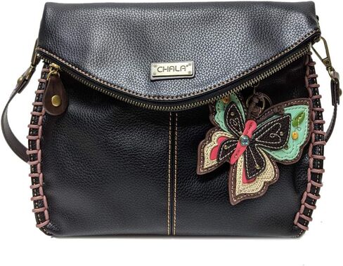 CHALA Charming Crossbody Bag With Flap Top and Zipper, Shoulder Handbag with Leather Keyfob - BLACK in Saudi Arabia