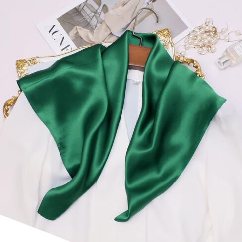 MEISEE Solid Color Mulberry Silk Scarf 20" Square Scarf Neck Scarf Hair Head Breathable Lightweight for Women Gift Packed (forest green, 21) in Kuwait