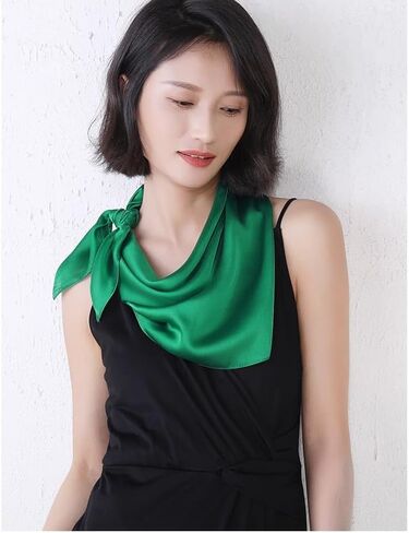 MEISEE Solid Color Mulberry Silk Scarf 20" Square Scarf Neck Scarf Hair Head Breathable Lightweight for Women Gift Packed (forest green, 21) in Kuwait