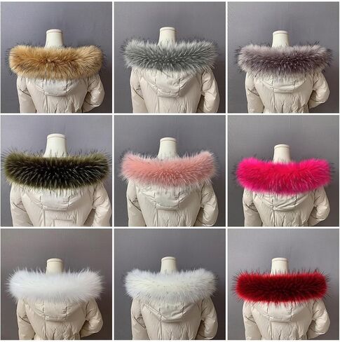 Queenbox 23.62 بوصة غطاء رأس من الفرو الصناعي قابل للفصل وياقة بديلة وشاح ملفوف للرقبة للجنسين معطف شتوي سترة سترة، كاكي in Kuwait