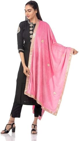 Women's Embroidered Velvet Dupattas (Pink Gold) in Saudi Arabia