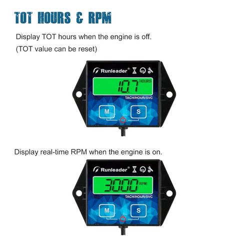 2 Pieces Runleader Backlight Hour/Tach Meter, Maintenance Reminder, Battery Replaceable, User Shutdown for Lawn Mower Tractor Generator Marine Outboard ATV Motor Snowmobile and Gas Powered Equipment in Saudi Arabia