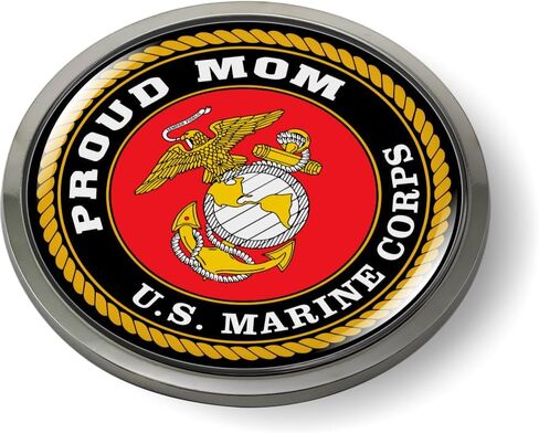 BestLicensePlateFrames - U. S. Marine Corps Proud Mom، USMC 3D Domed CAR Emblem Badge ملصق كروم معدني - منتج رسمي مرخص من قوات مشاة البحرية الأمريكية in Kuwait