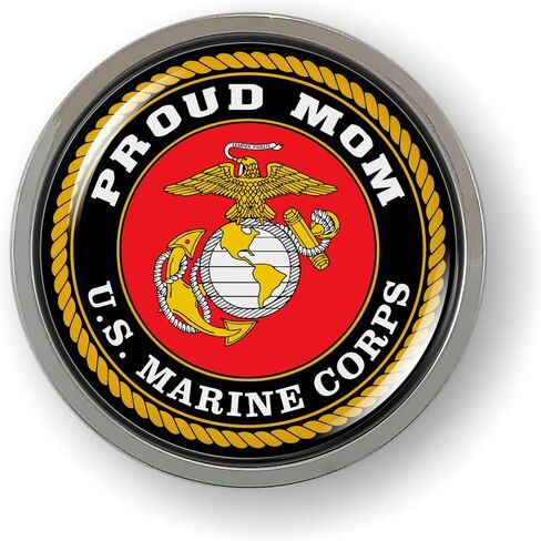BestLicensePlateFrames - U. S. Marine Corps Proud Mom، USMC 3D Domed CAR Emblem Badge ملصق كروم معدني - منتج رسمي مرخص من قوات مشاة البحرية الأمريكية in Kuwait