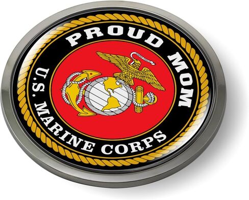 BestLicensePlateFrames - U. S. Marine Corps Proud Mom، USMC 3D Domed CAR Emblem Badge ملصق كروم معدني - منتج رسمي مرخص من قوات مشاة البحرية الأمريكية in Kuwait