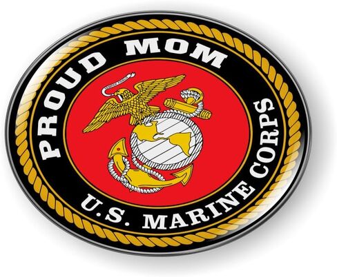 BestLicensePlateFrames - U. S. Marine Corps Proud Mom، USMC 3D Domed CAR Emblem Badge ملصق كروم معدني - منتج رسمي مرخص من قوات مشاة البحرية الأمريكية in Kuwait