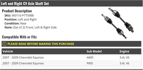 Front CV Axle Shaft Set of 2 - Compatible with 2007-2009 Chevy Equinox AWD FWD 3.4L V6 in Saudi Arabia