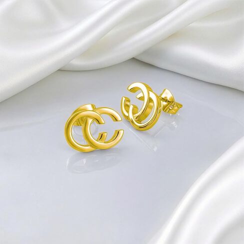 Double C Earrings for Women | Designer Earrings Chic Letter Design Stud Earrings | Lovely Gift - Gold in Kuwait