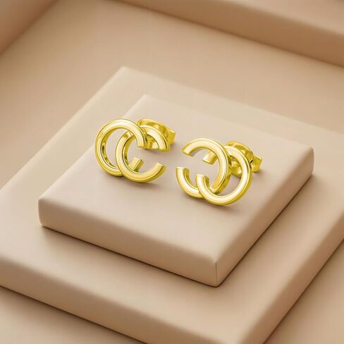 Double C Earrings for Women | Designer Earrings Chic Letter Design Stud Earrings | Lovely Gift - Gold in Kuwait