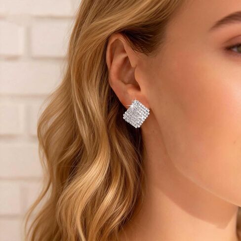 Vintage Crystal Square Stud Earrings Gold Rhinestone Square Earrings Geometric Full CZ Earrings Cz Geometric Rhinestone Earrings Jewelry for Women in Saudi Arabia