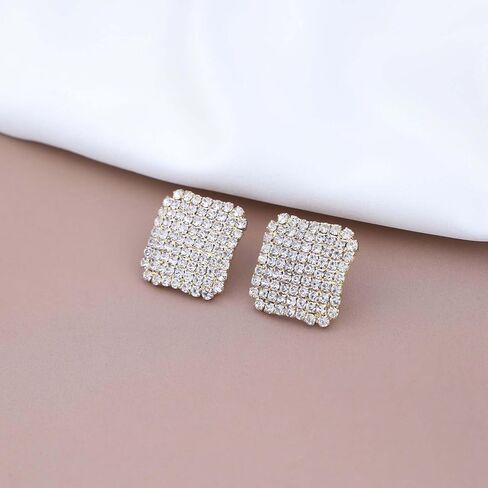 Vintage Crystal Square Stud Earrings Gold Rhinestone Square Earrings Geometric Full CZ Earrings Cz Geometric Rhinestone Earrings Jewelry for Women in Saudi Arabia