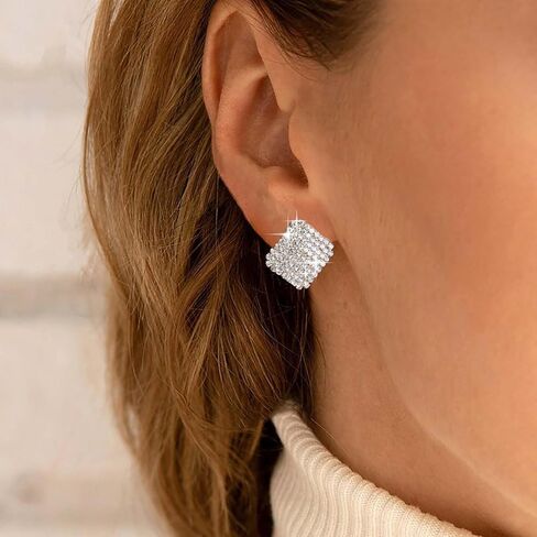 Vintage Crystal Square Stud Earrings Gold Rhinestone Square Earrings Geometric Full CZ Earrings Cz Geometric Rhinestone Earrings Jewelry for Women in Saudi Arabia